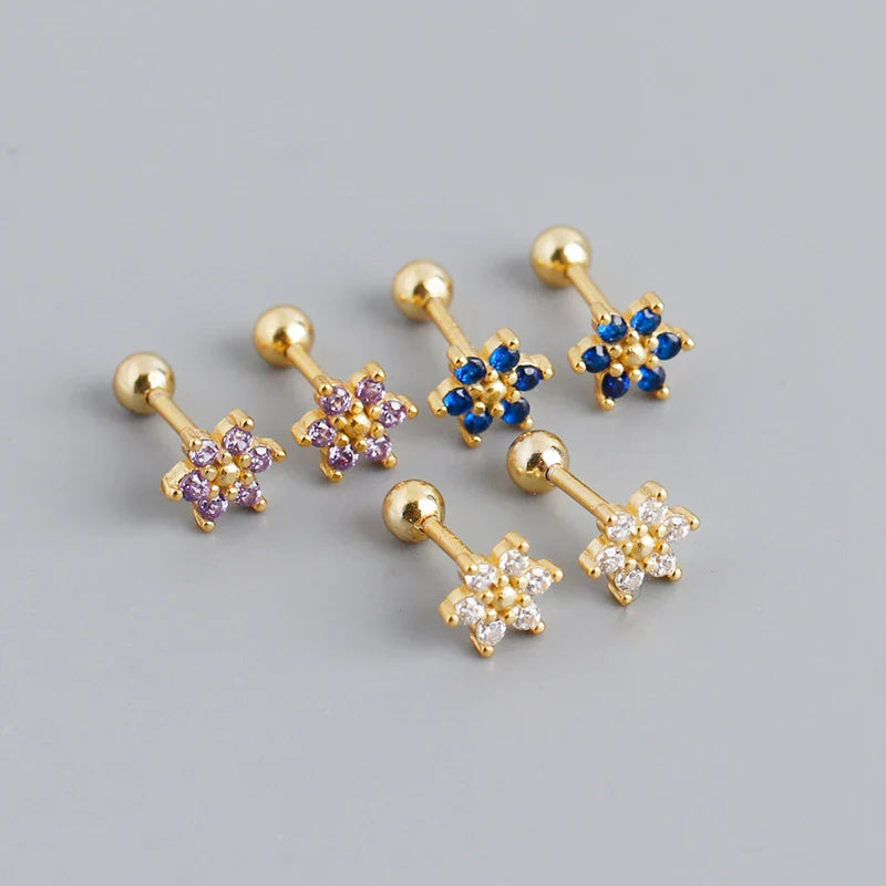 WANTME 925 Sterling Silver Fashion Korean Petal Screw Bead Stud Earrings for Women Charm Ear Bone Piercing Jewelry Accessories