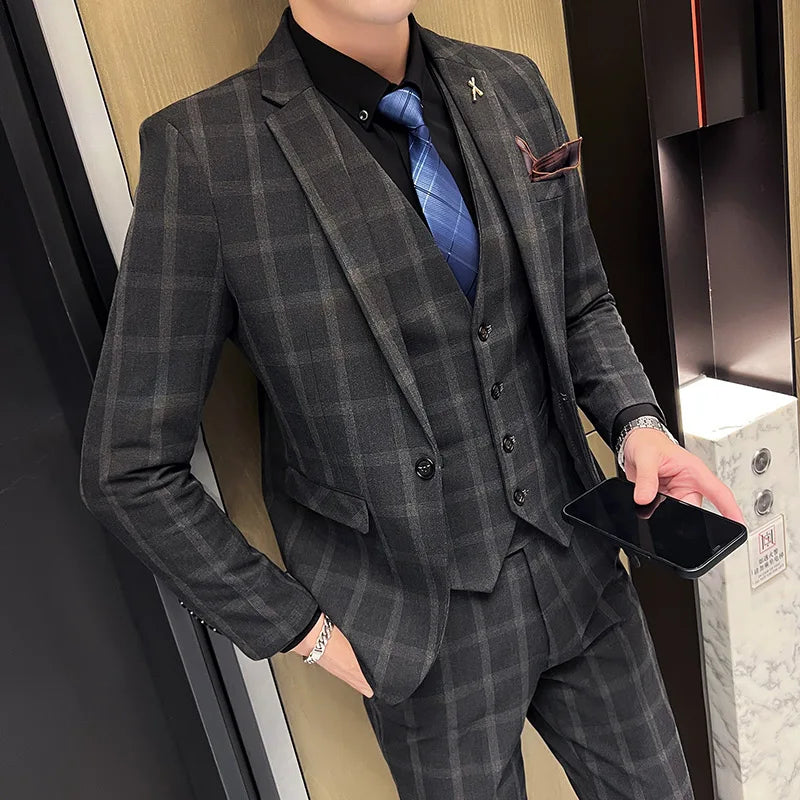 2023New Wedding Suit (suit + Waistcoat + Trousers) 3/2 Piece Set Stylish Handsome Trend Smart Casual  Four Seasons  Men Suit Set