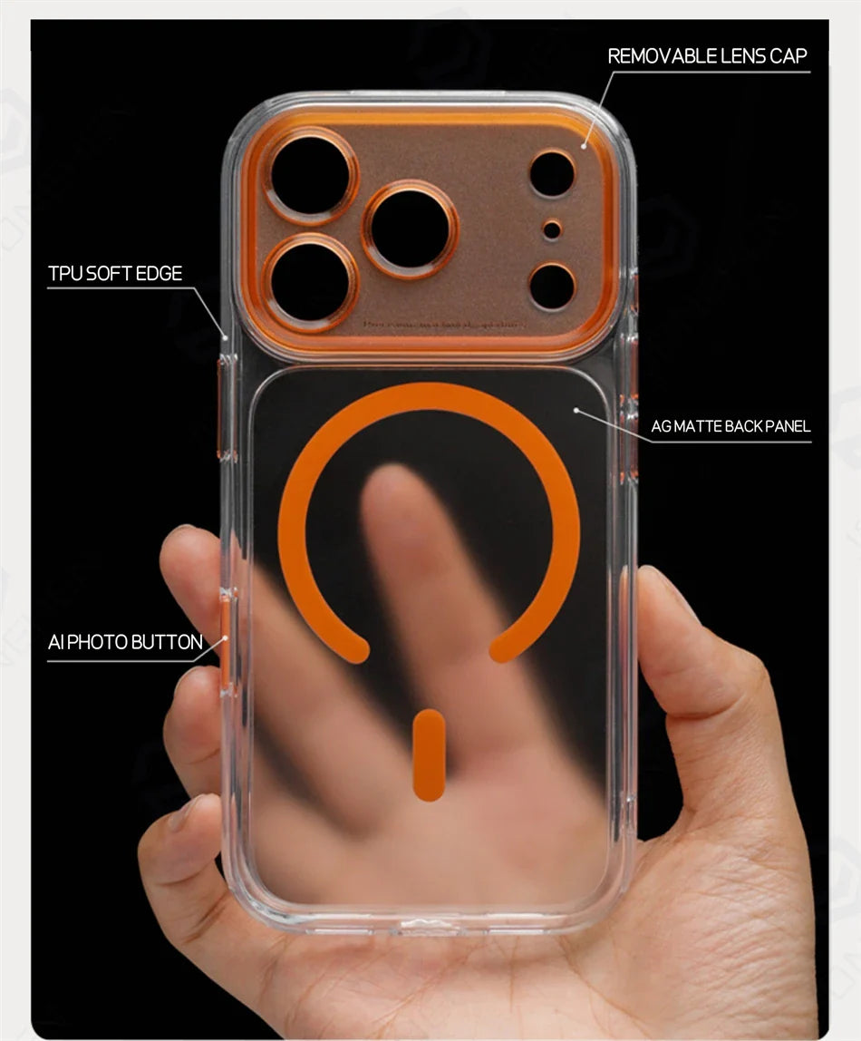 Business Matte Clear Camera Button Magnetic Case For iPhone 17 Pro Max Air 17pro Detachable Lens Shockproof Cover For Magsafe