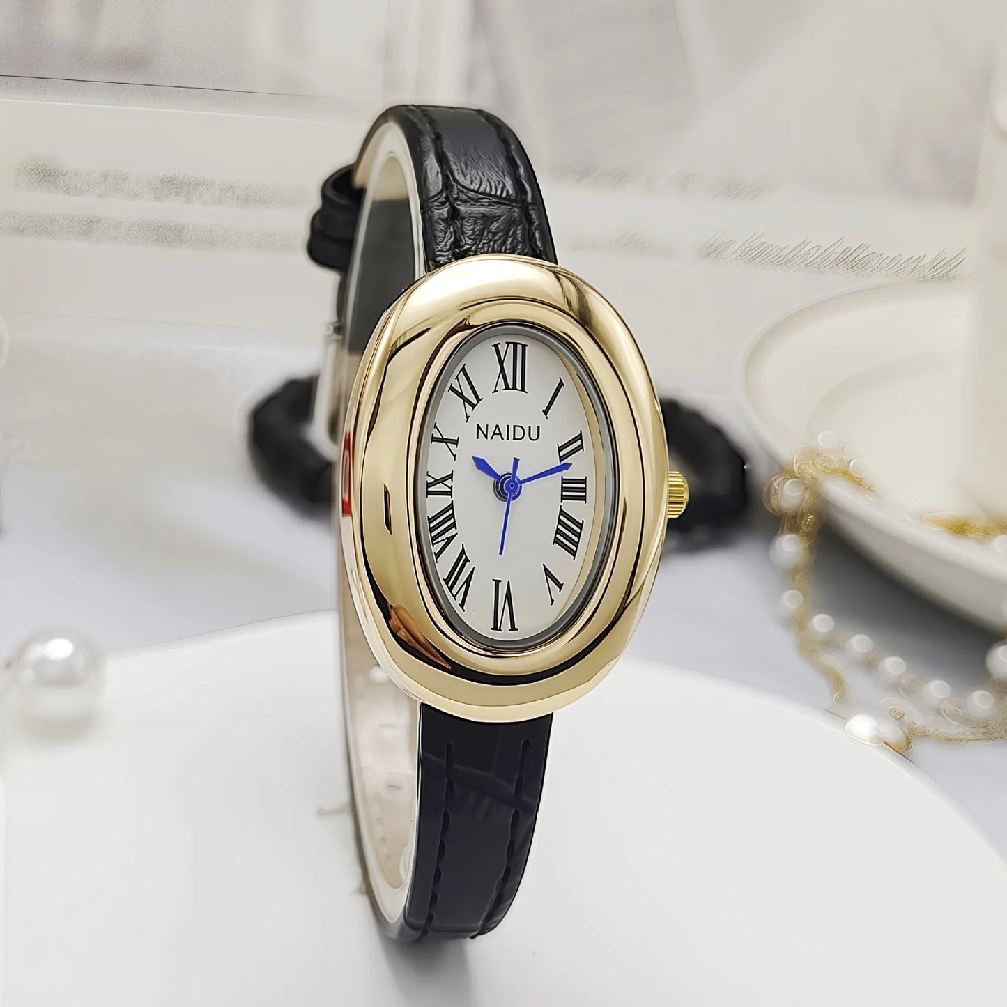 Luxury Women Vintage Oval Goose Egg Quartz Watch Leather Strap Wristwatch Dress Ladies Watches Christmas Gift Clock Relojes