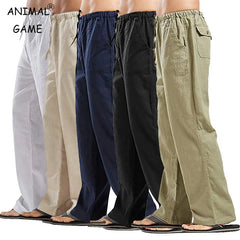 Korean Spring Linen Wide Men Pants Oversize Linens Trousers Streetwear Male