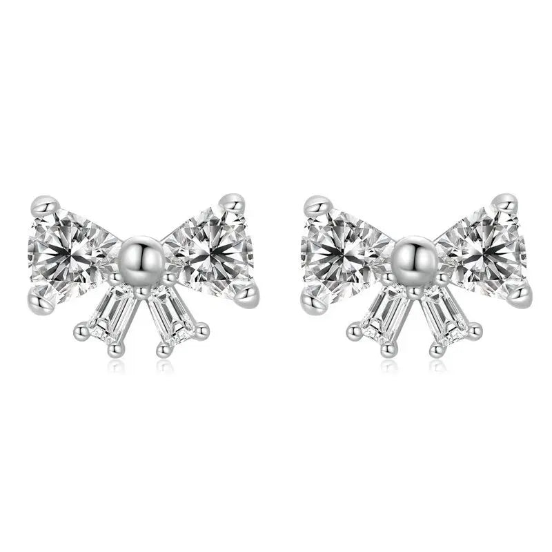 WOSTU 925 Sterling Silver Animals Cute Paws Rainbow Stud Earrings For Women Heart Oval Flower Zircon Crab Ear Studs Jewelry Gift