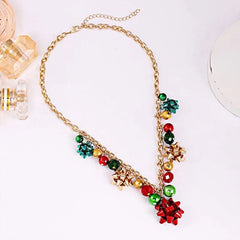 Christmas Necklace X-Mas Jingle Bell Necklaces Present Bow Pendant Necklace Earrings