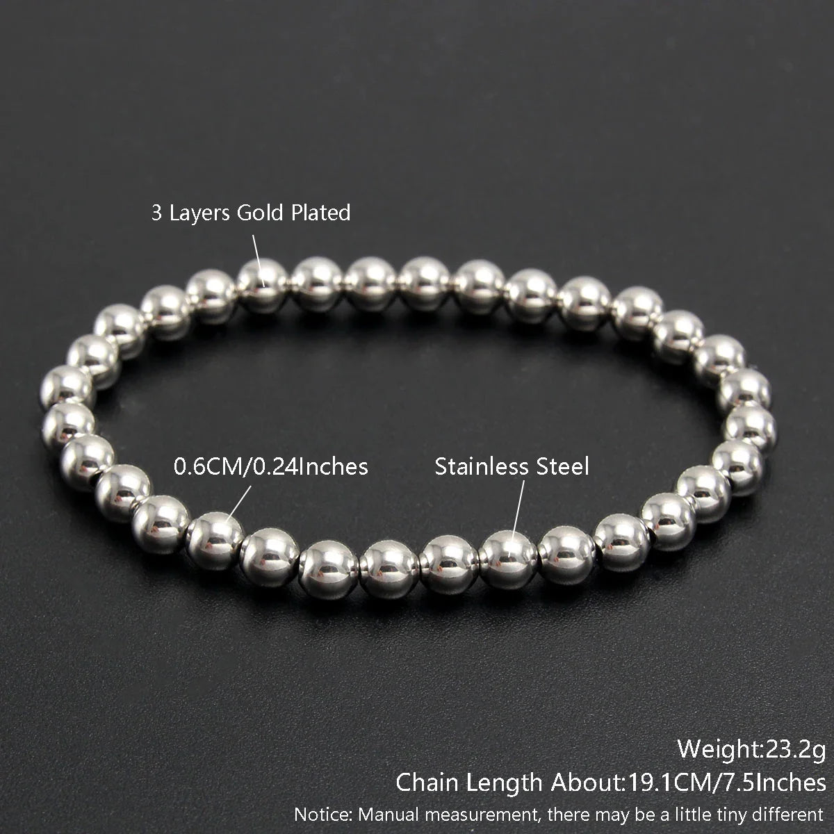 MHS.SUN Trend Stretch Stainless Steel Bracelets Gold Sliver Color 2MM 5MM 8MM Stacked Ball Beaded Bracelet For Women Men Jewelry