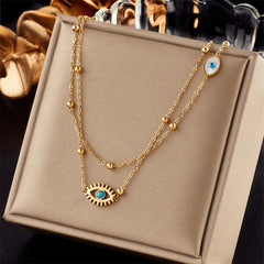 Stainless Steel Necklace Eye Double Chain Accessories for Women