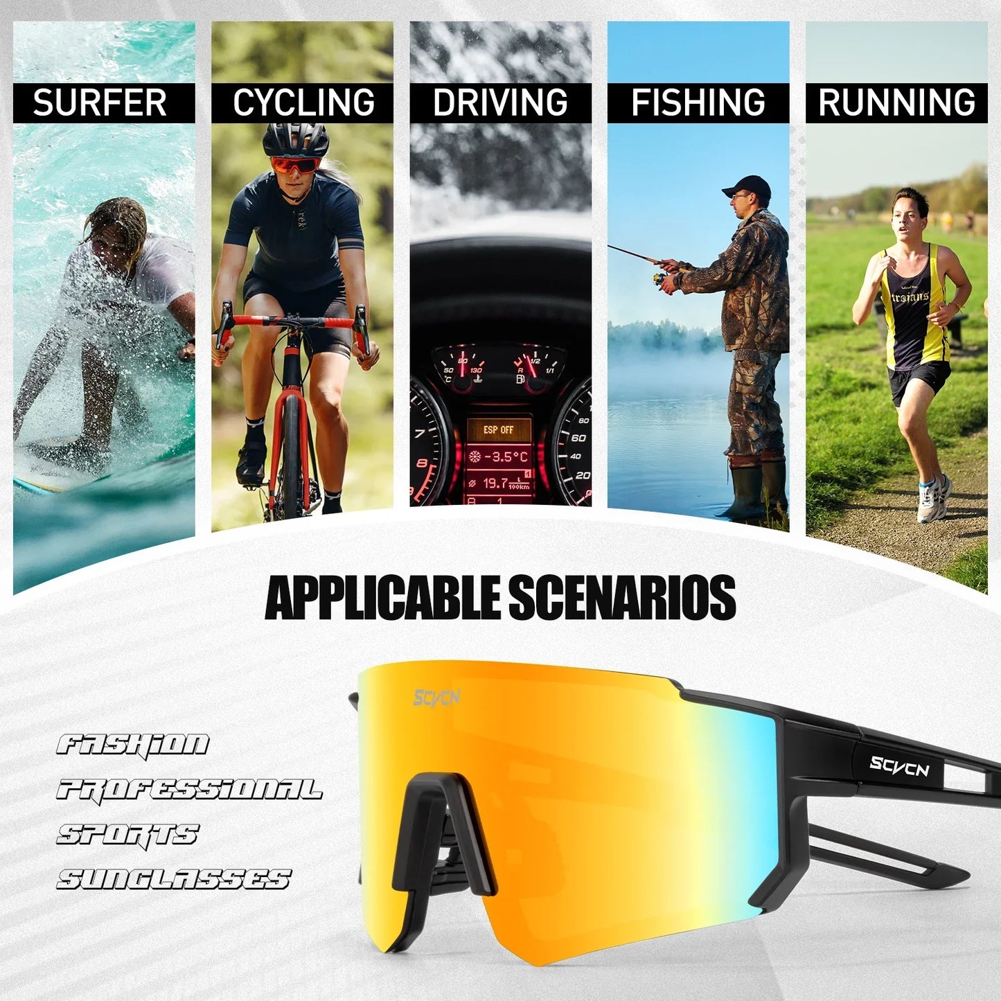 Scvcn New Fashion Sunglasses Men Women Bike Eyewear Sports Riding Glasses Bicycle Goggles Runing Drving Racing UV400 MTB Eyewear