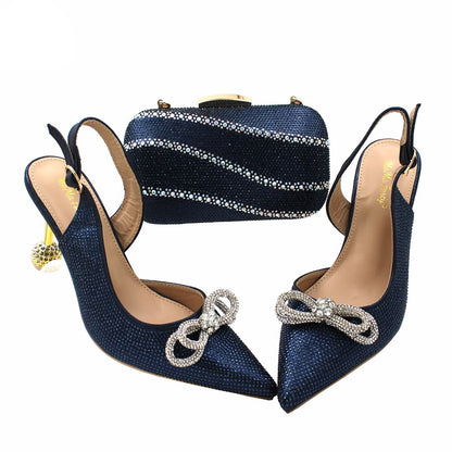 Shoes Matching Bag Set Mature Ladies Gold Color For Women