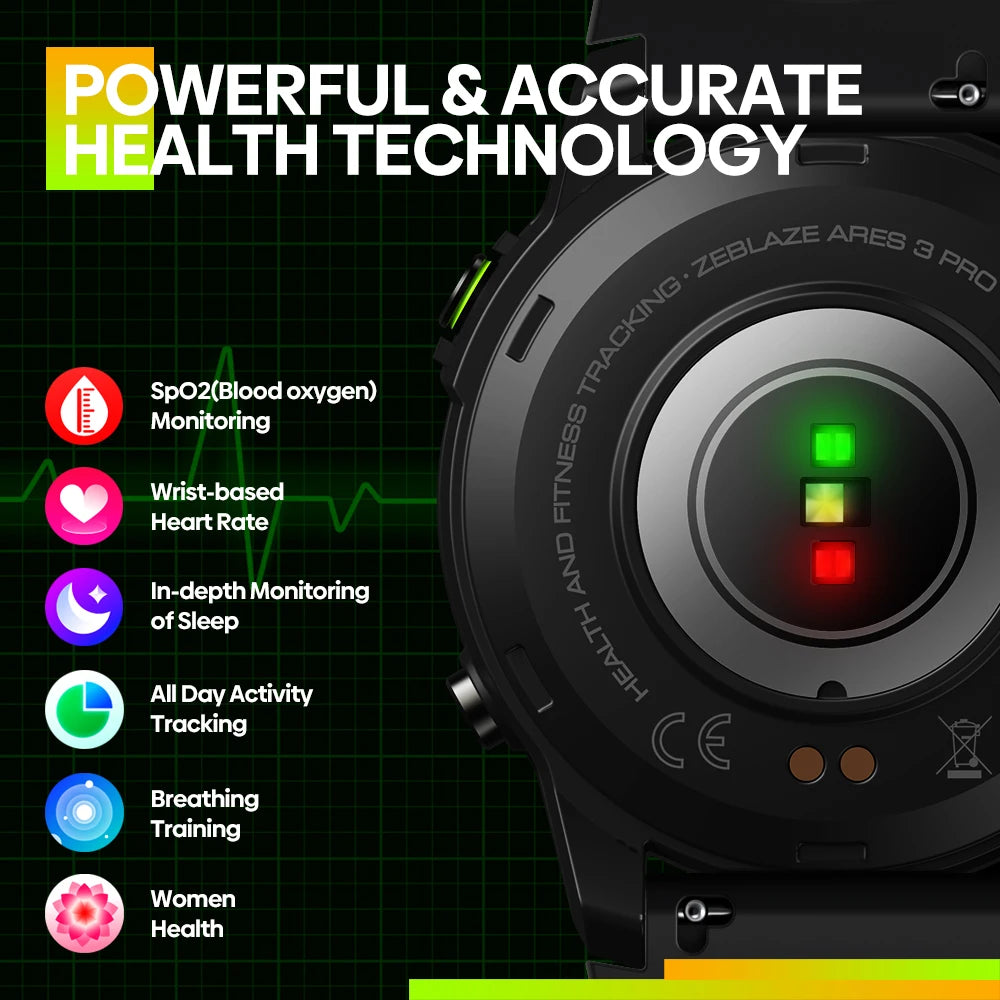 Zeblaze Ares 3 Pro Smart Watch Ultra HD AMOLED Display Voice Calling 100+ Sports Modes 24H Health Monitor Smartwatch