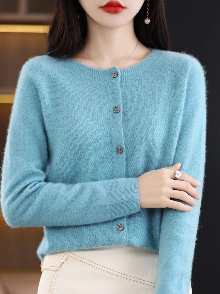 Long Sleeve 100% Merino Wool Sweaters Cashmere Cardigan Spring Autumn Women