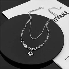 Hip Hop Zircon Star Double Layer Necklace For Men Women Trend Charm Titanium