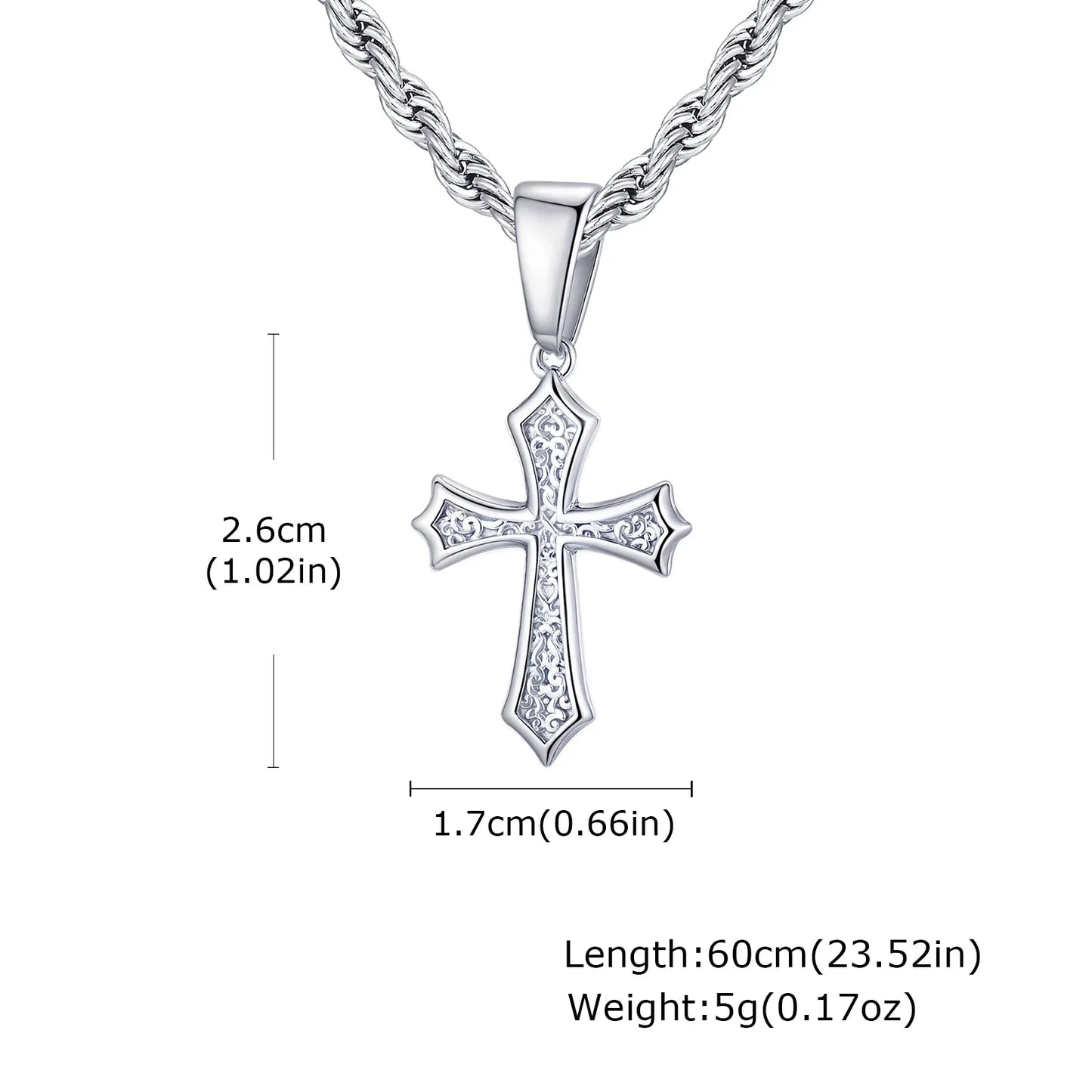 Hip Hop Cross Necklace for Men Women,50/55/60cm Stainless Steel Chic Cross Pendant,Christian Classic Jewelry Gifts