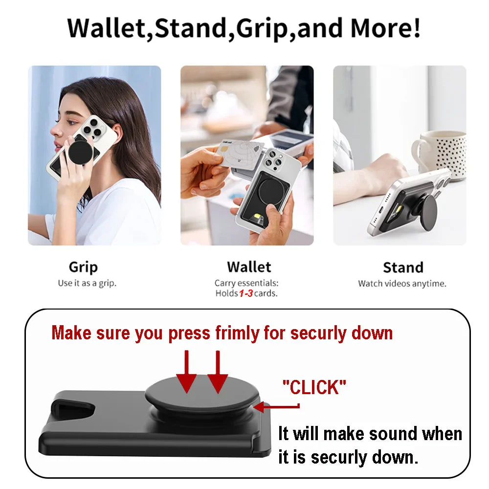 Grippopso Universal Magnetic Wallet With Expanding Phone Grip,Phone Card Holder Solid SocketWallet For IPhone Samsung Wallets