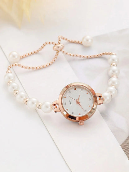 LUCKY FOX New Minimalist Style Pearl Bracelet Women Quartz Watch Fashionable Small Disc Design Light Luxury Jewelry Women Watch