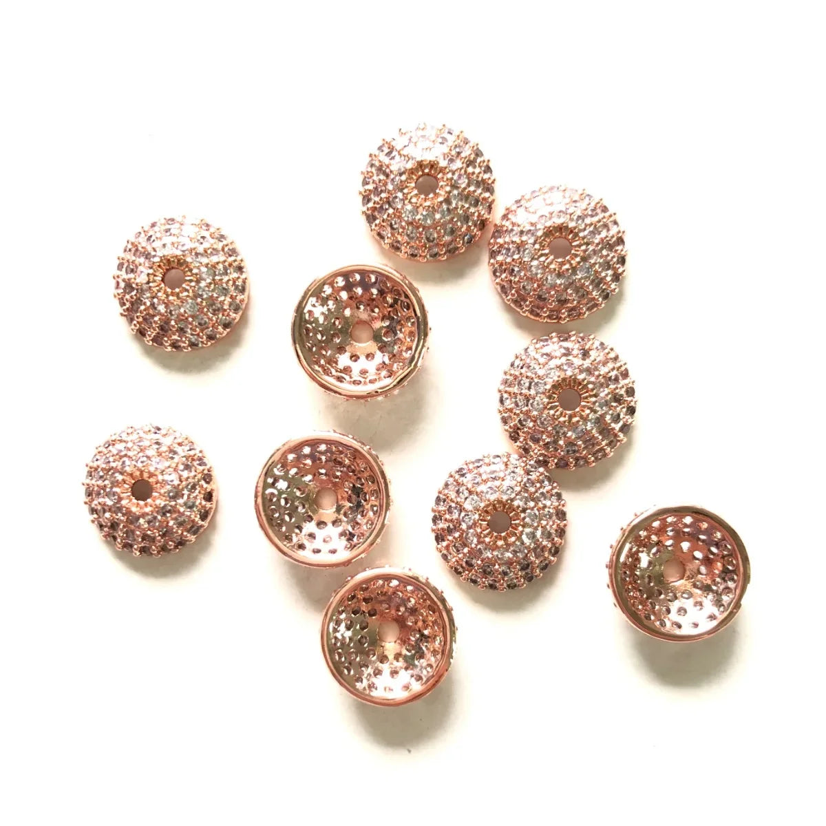 20pcs 8/10/11mm Cubic Zirconia Pave Beads Caps Spacers for Bracelet Necklace Earring Making  Gold-Plate Jewelry Accessory Supply