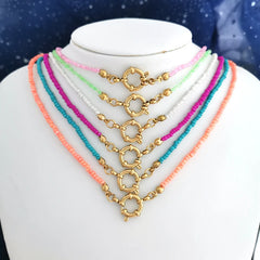 Imitation Pearl Necklace Women Choker Seed Beads Rainbow Stainless Steel