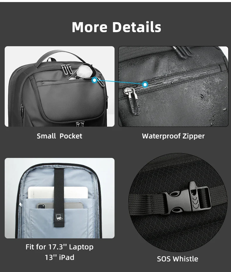 Heroic Knight Business Backpack for Men Waterproof Travel 17.3" Laptop Backpack  High Capacity Multifunctional Pack USB Charging