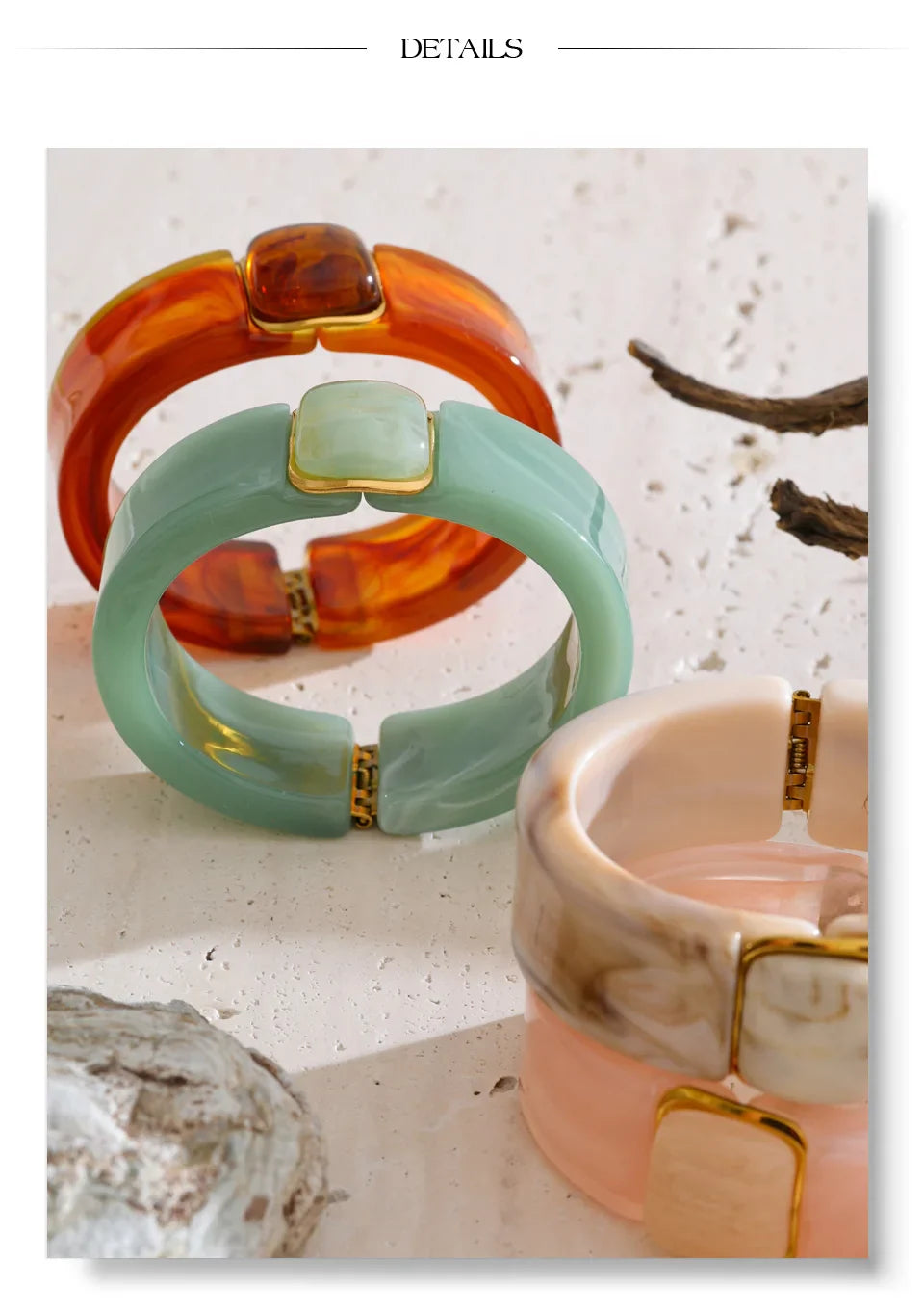 Yhpup 63mm Green Pink Beige Amber Acrylic Wide Bracelet Bangle Waterproof Fashion Summer Attractive Jewelry Wholesale