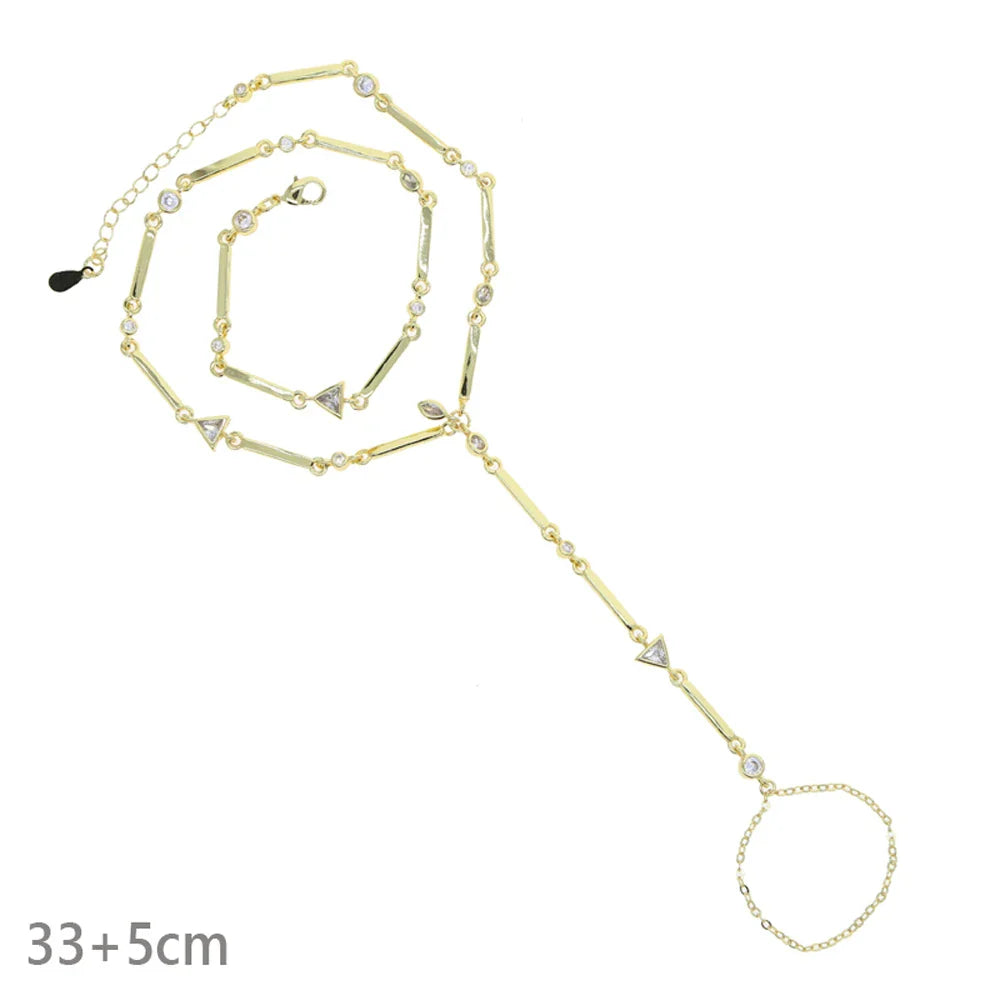 2025 New Micro Pave Clear CZ Tassel Hand Chain Bracelet Gold Color With Round CZ Station Double Chain Fashion Women Jewelry