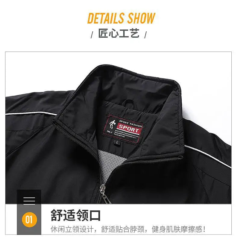 2025 Casual Windproof Running Sets Sportswear Men's Jogging Sport Jacket+Pants Sweatsuit Plus Size Breathable Workout Clothes