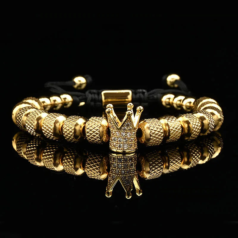 3Pcs Luxury Set Crown Charms Man Bracelet Roman Gold Women Bangles Hand Jewelry Valentine's Day Gift Creative Bracelet