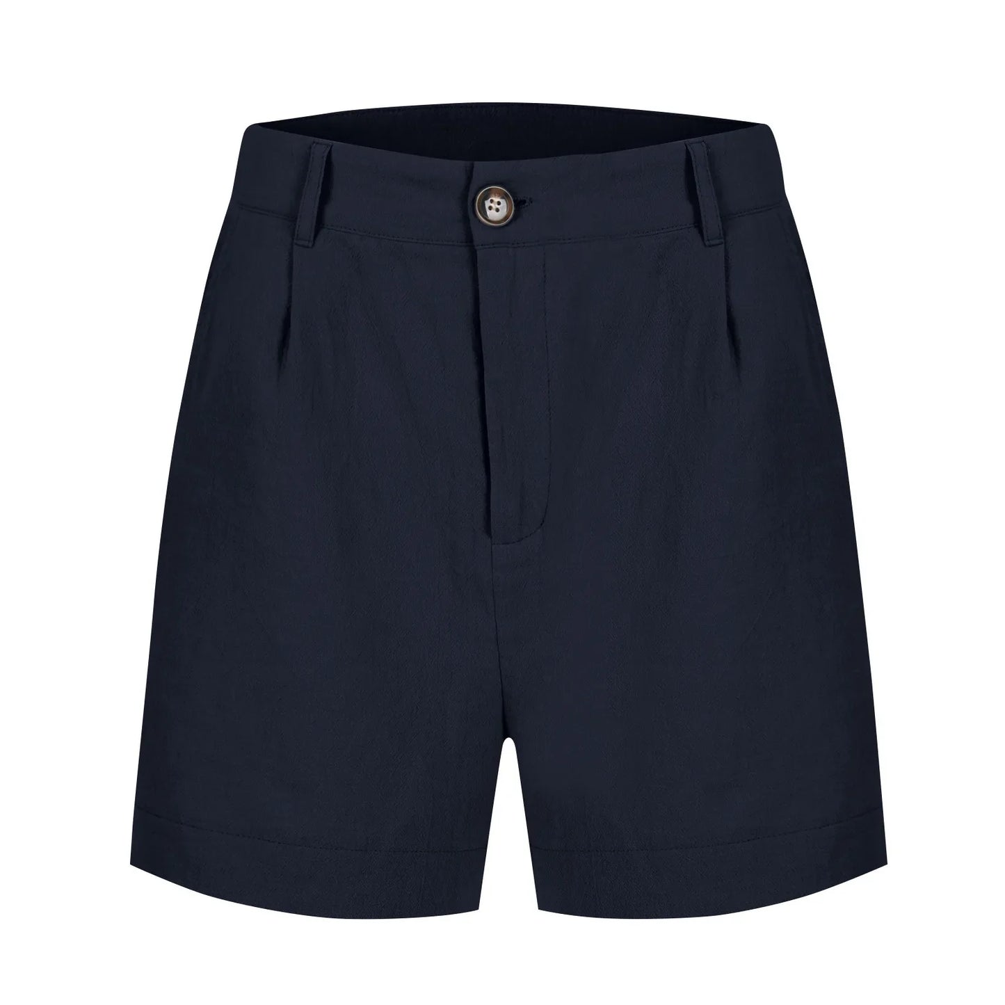 Cotton Linen Solid Shorts For Women Button High Waist Summer Loose Casual Pockets Shorts Female Pants Women Clothing
