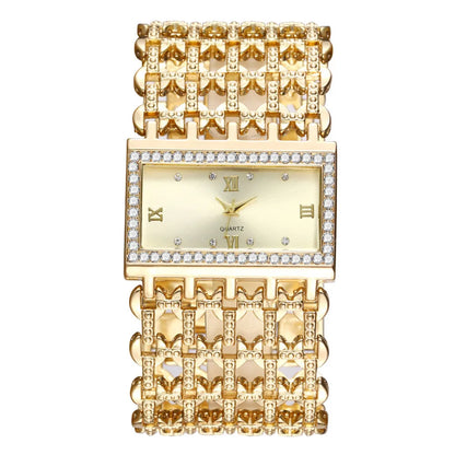Luxury Ladies Simple Diamond Set Square Bracelet Quartz Watches Fashion Gold Stainless Steel Skeleton Women Clock Dress Watch