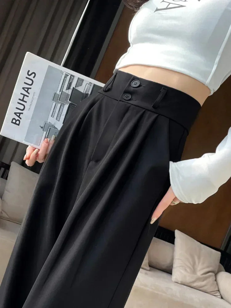 High Waist  Suit Pants Women Straight Black Korean Office Ladies Trousers Fashion