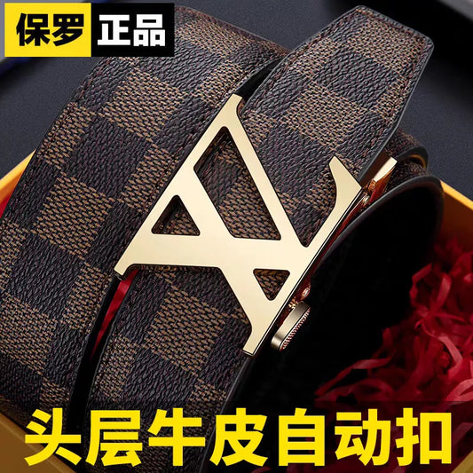 2026 Top Grain Leather Genuine Leather Belt Automatic Buckle High Quality For Business Casual Plaid Pants