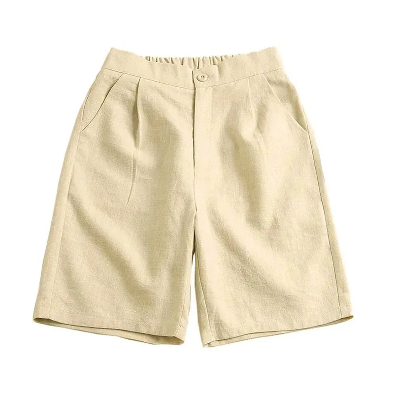 Khaki Solid Casual Linen Cotton Elastic High Waist Wide Leg Button Loose Women's Shorts Korean Fashion Summer Shorts Women 2024