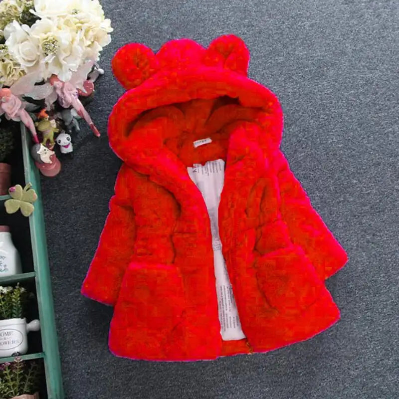 Baby Girls Warm Winter Coats Thick Faux Fur Fashion Kids Hooded Jacket Coat for Girl