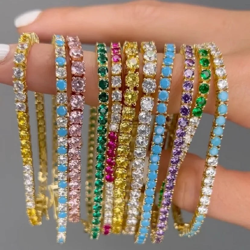 Sdzstone NEW Arrived Fashion Women Jewelry Gold Color High Quality 5A Cubic Zirconia Colorful CZ Tennis Chain Bracelet