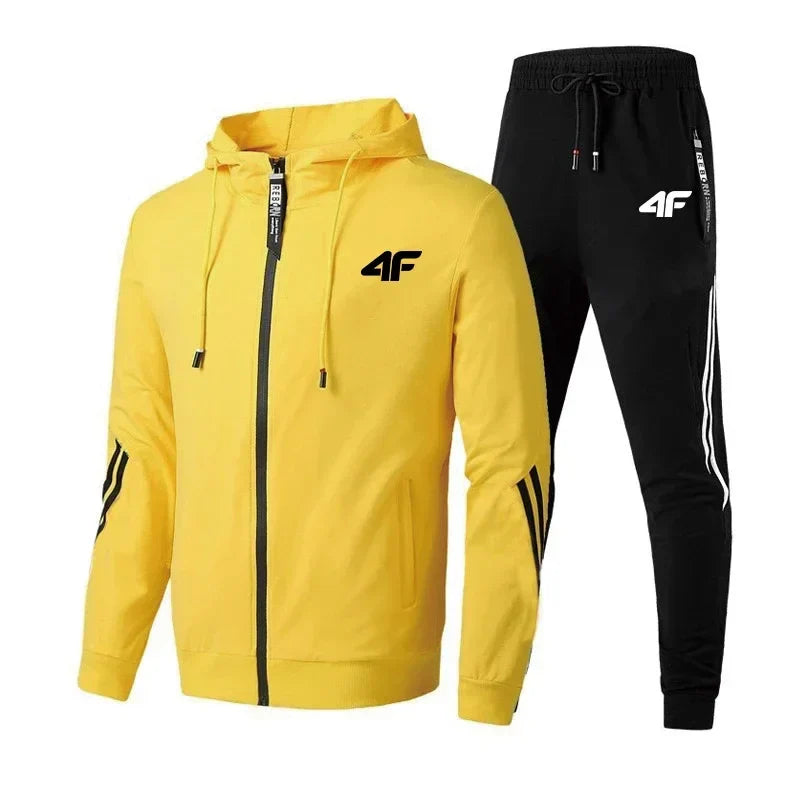 4F Print Zipper Long Sleeve Set Men Casual Outfit Fashion Streetwear Tracksuit Comfortable Loungewear