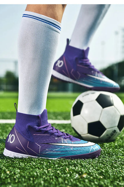 Mens Soccer Cleats High Ankle Football Shoes Long Spikes Outdoor Soccer