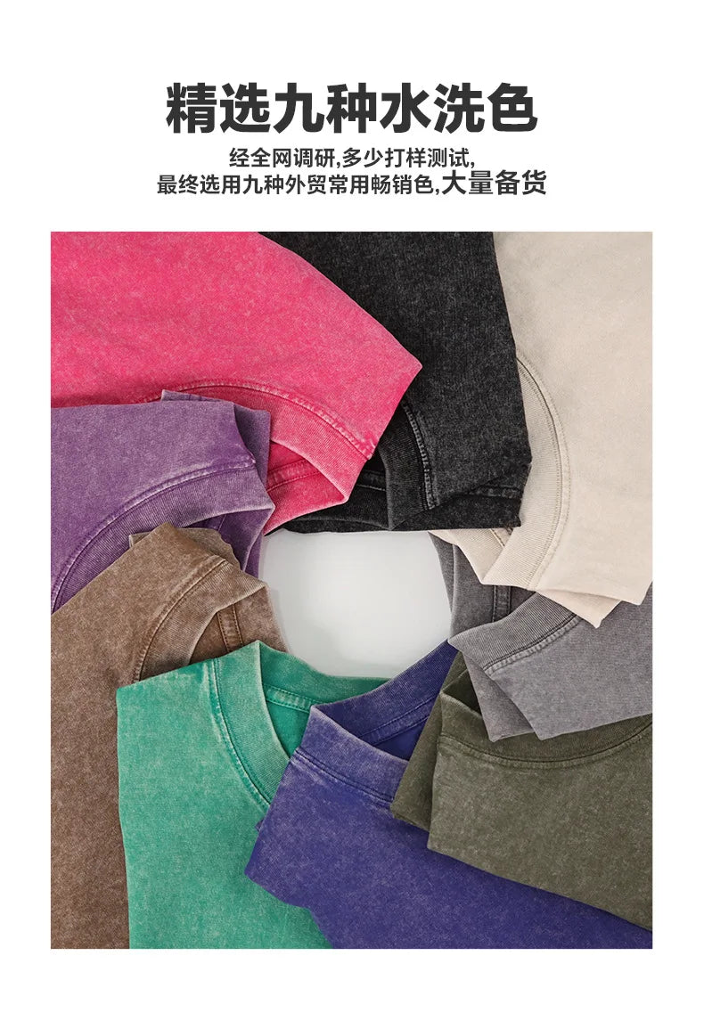 Custom Your LOGO Hip Hop Streetwear Men 100% Cotton T-shirts Oversized Washed Top Tee Unisex Summer Retro Brand Personalized