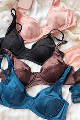 Women Ice Silk Comfort Underwear Small Breast Push Up Bra Set Detachable