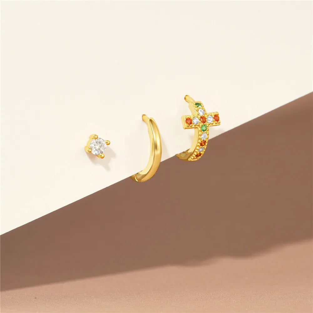 AIDE 925 Sterling Silver 3pcs 4pcs Set Zircon Stud Earrings 18k Gold Star Minimalism Huggies Earring Fine Jewelly Set Party Gift