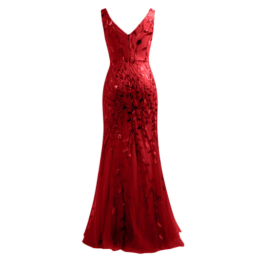 Homecoming Dresses: Red Women Embroidered Beading Long Prom Dress