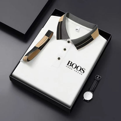 Men'S New Embroidered Short Sleeved Striped Grid Polo Shirt, Business Casual Fashionable Breathable Clothing, Youthful Fashion,