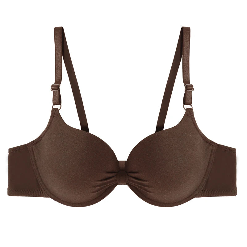 Women Cotton Gathered Bra Deep V Underwire Ladies  Brassiere Push Up