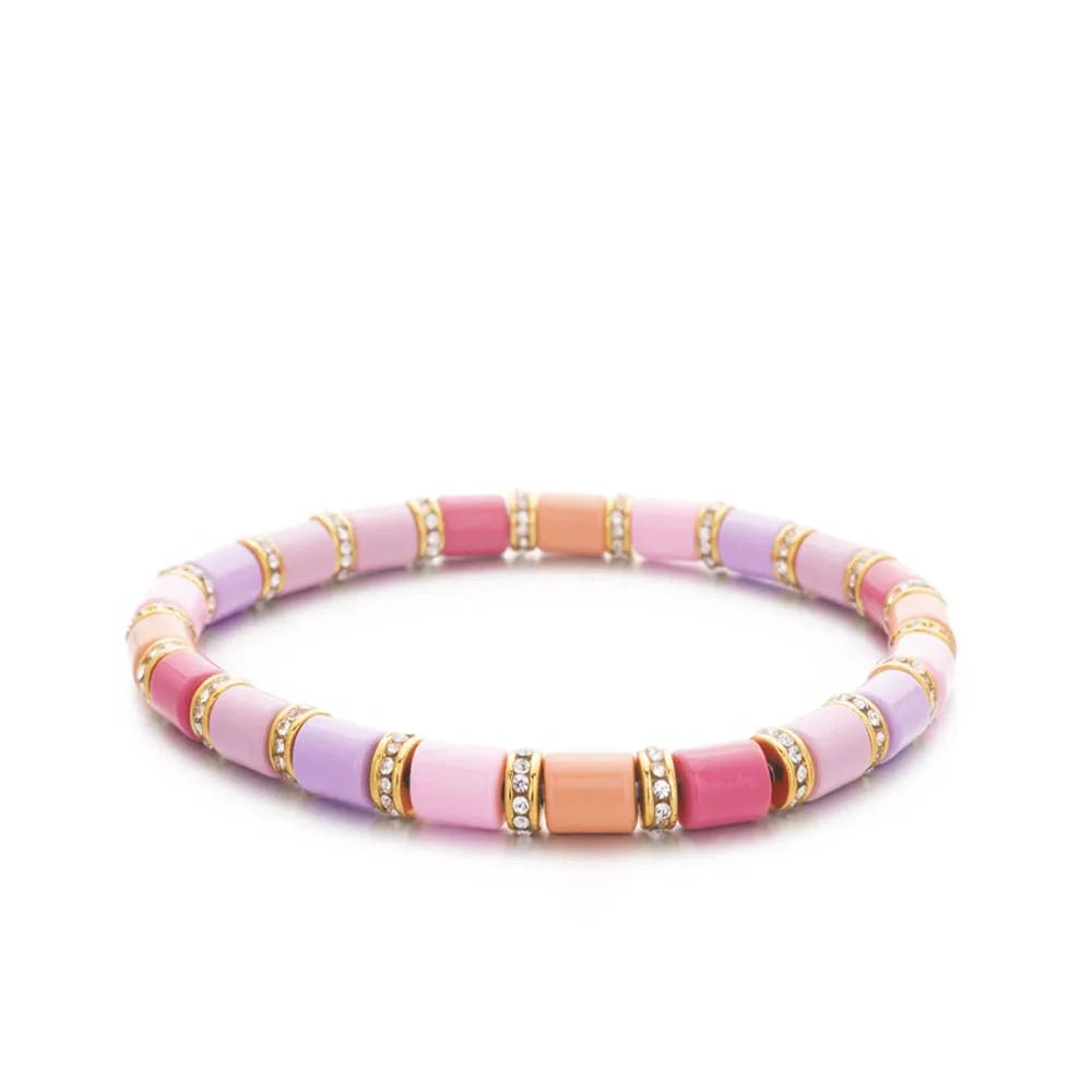 2023 New Design Paved Diamond Enamel Bracelets Colorful Beads Arrow Shape Elastic Bangle For Women Boho Stretch Jewelry