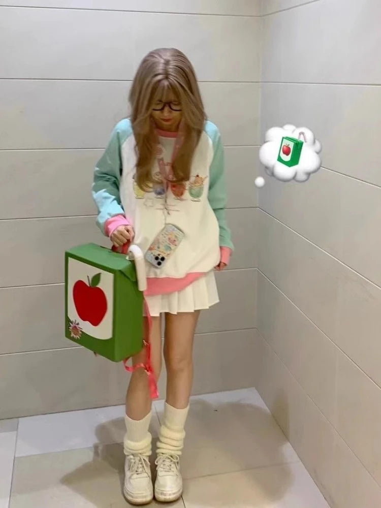 Y2k Harajuku Kawaii Cute Hoodie Women Japanese Fashion Patchwork