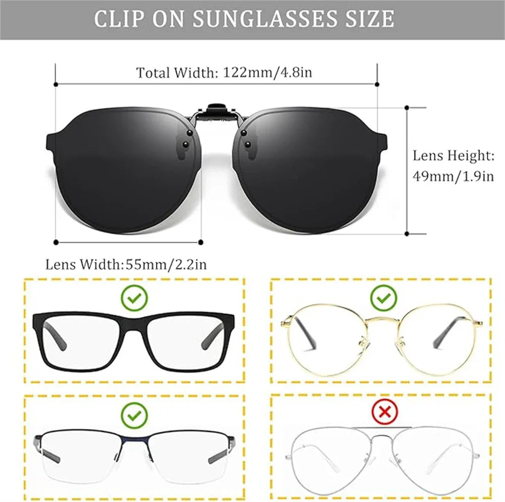 VIVIBEE Flip Up Clip on Sunglasses Polarized Men Driving Women Fishing UV400 Night Vision Sun Glasses Clips Universal Goggles