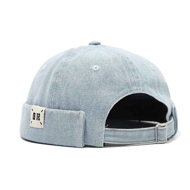 Bocca Denim Docker Cap Without Visor Letter Label Brimless Caps Adjustable Solid Color Hats Unisex Adult Retro Hip Hop Street