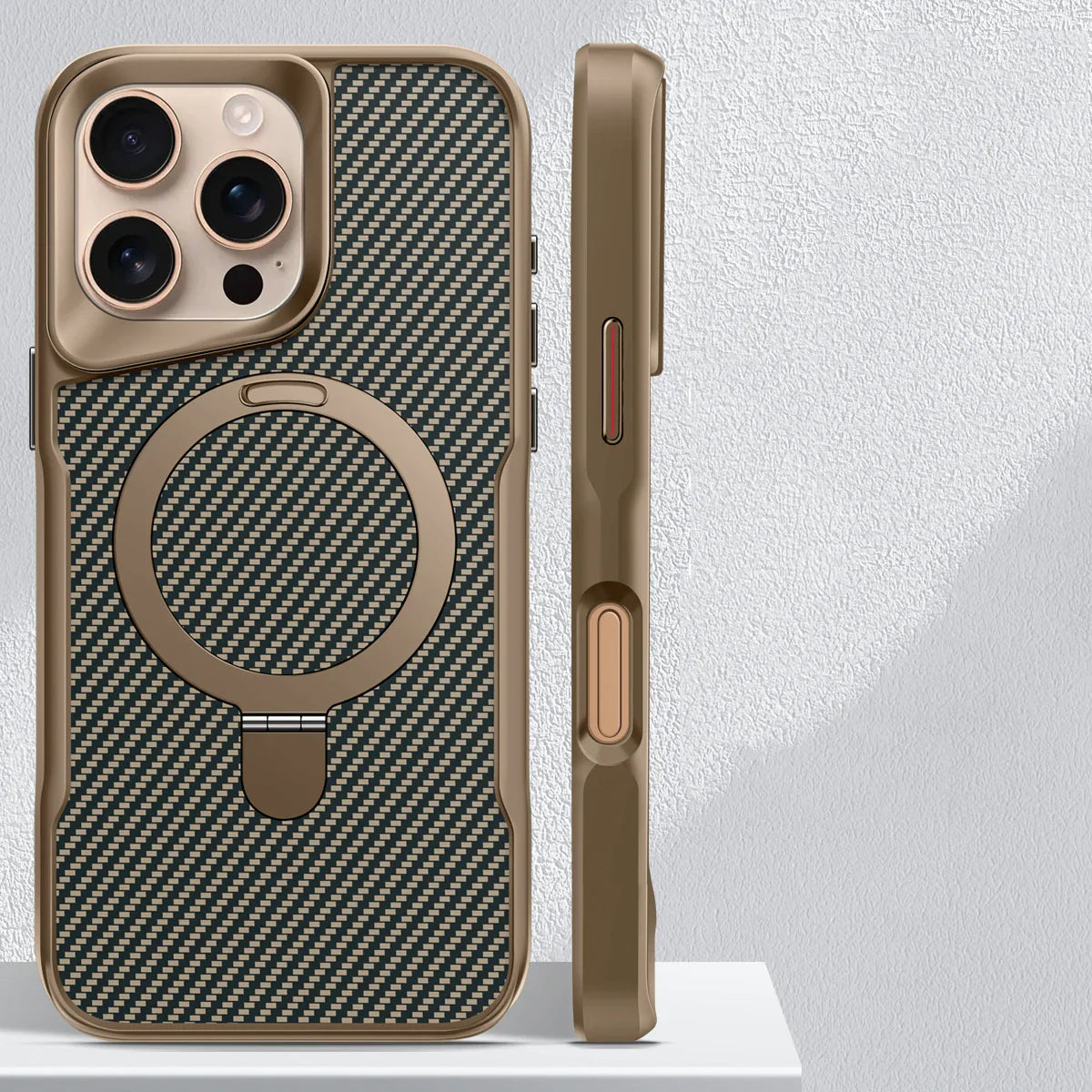 Desert Titanium metal holder carbon fibre magnetic phone case for iPhone 17 16E 15  Pro Max magsafe charging armor hard case
