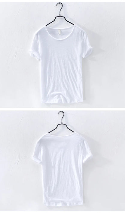 Retro Raw Edge T-Shirt for Men, 100% Cotton, Lightweight,Breathable,Slim-fit, Monochromatic, O-Neck, Casual Basic Top