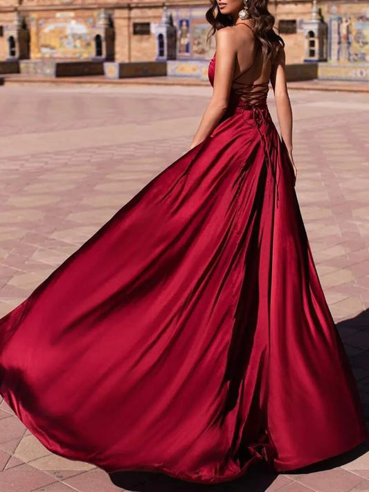 Evening Dresses V-Neck A-LINE Floor-Length Sleeveless Chiffon Formal Evening Prom Dress Women