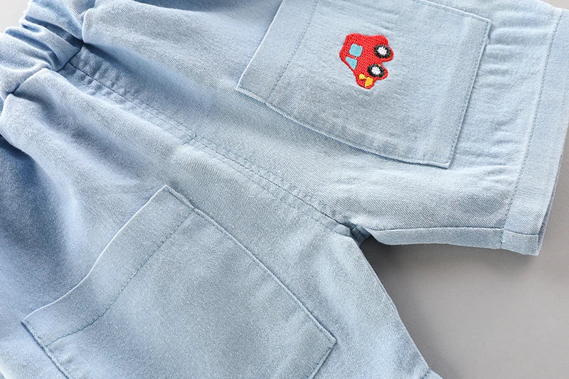 Baby boys Polo Shirt + Handsome Denim Shorts 2-Piece Set kids girls clothes suits summer