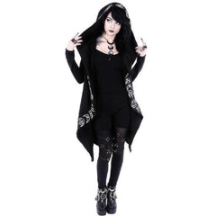 Fashion Trend Ladies Punk Moon Pattern Printing Long-sleeved Cardigan Sweater