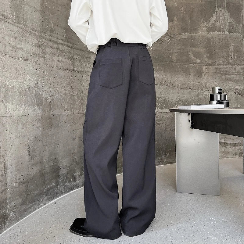 Wide Leg Solid Color Zipper Pocket Casual Men's Trousers Tide Temperament