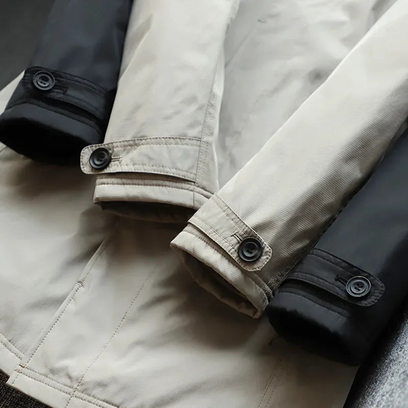 Winter Coldproof Warm Mid Length Trench Coat Mens Solid Color Streetwear